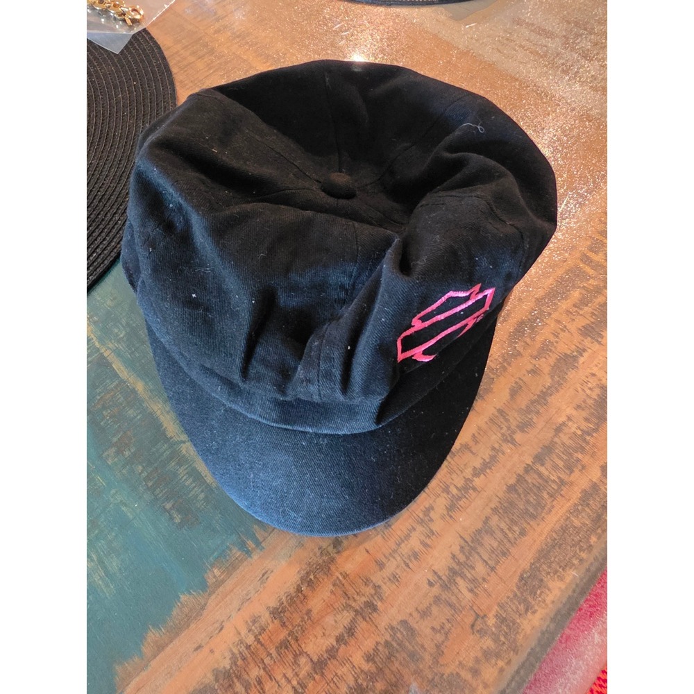 Harley-Davidson Womens Black Pink Newsboy Cap Hat Bar & Shield Logo Size M